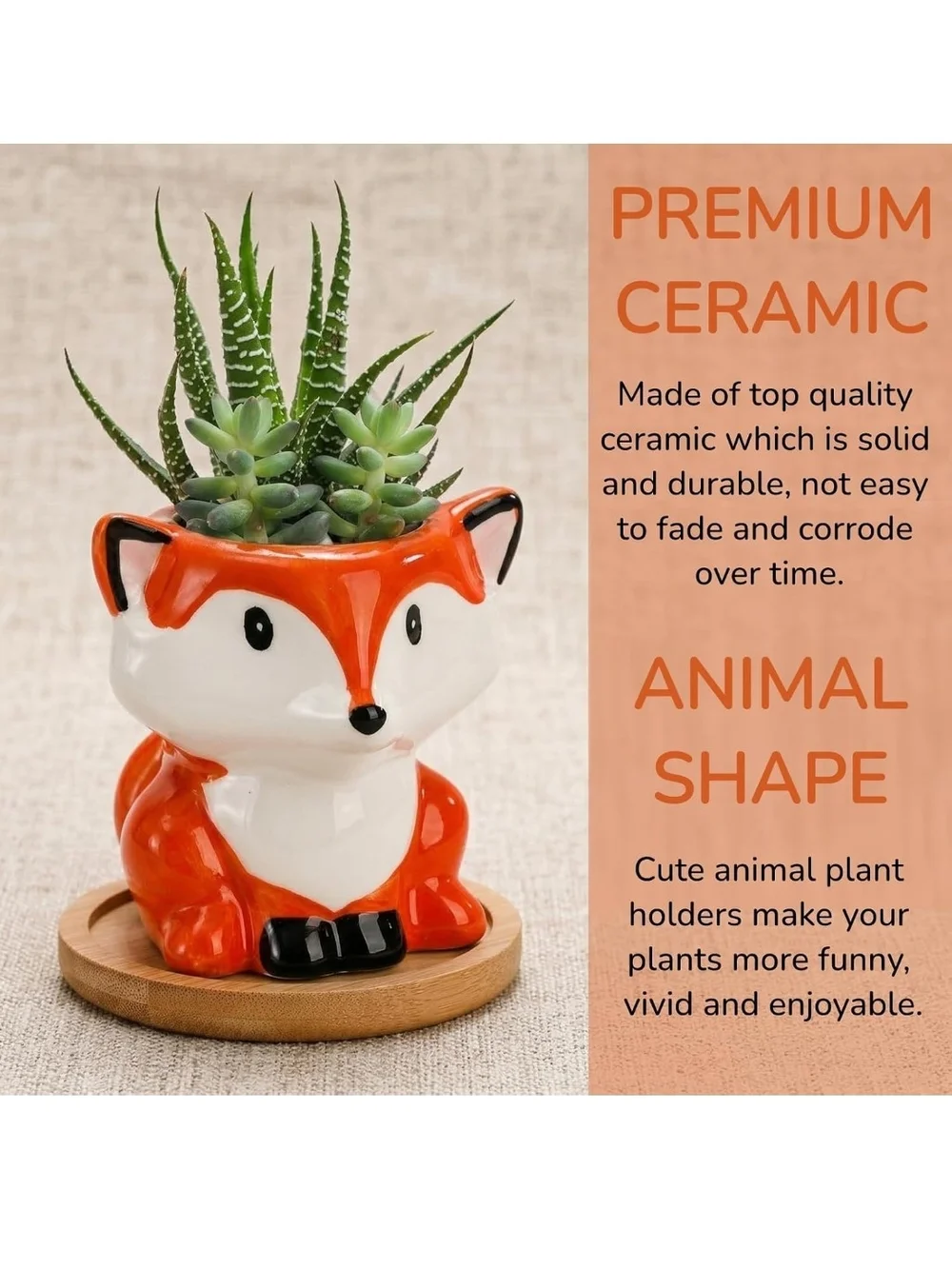Ceramic Animal Succulent Planter – White, Black, Pink & Orange Assorted